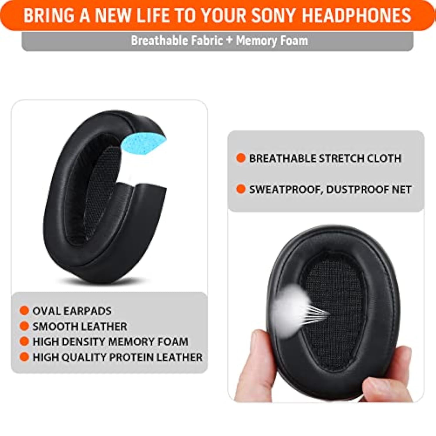 Replacement Ear Pads For Sony Wh-H900N Headphones, Earpads Cushions For Sony Wh900N Mdr-100Abn Headset, Softer Protein Leather, Superior Noise Isolation, Soft And Comfortable Memory Foam (Black)