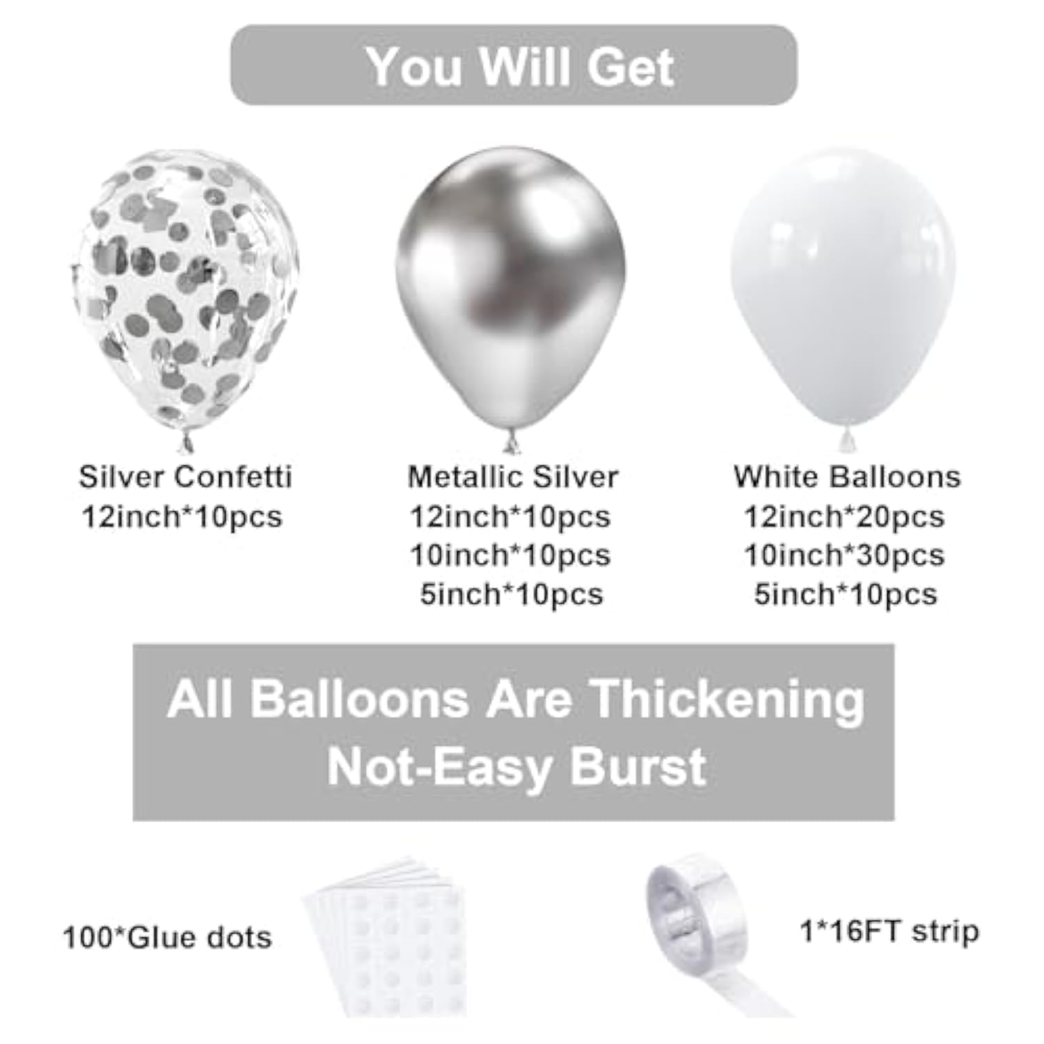 100pcs White & Silver Balloon Garland Kit – Winter Wonderland Wedding, Prom and Party Decor