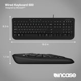 Incase Wired Keyboard 600 – Designed by Microsoft – Spill Resistant, Quiet Touch Keys, Plug and Play, 4 Hotkeys, Windows Start Key – Black
