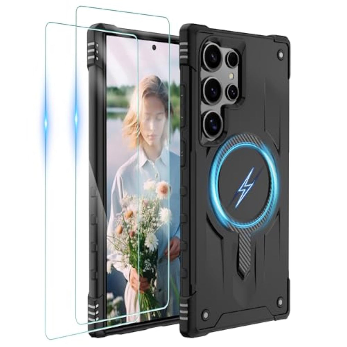 For Samsung Galaxy-S24-Ultra-Case With Magsafe, 2×Screen Protector, S24 Ultra Magnetic Phone Case Anti-Fingerprint Military Grade Shockproof Protective Cover For Galaxy S24 Ultra,Black