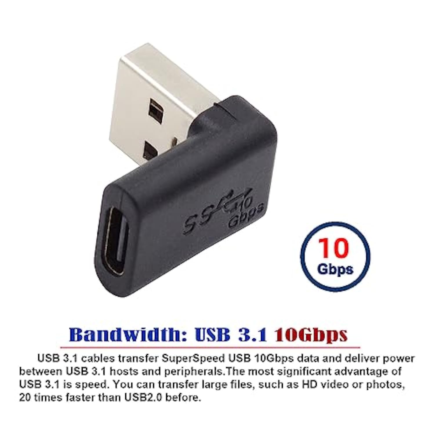 Usb-C Type C Female 90 Degree Up Angled To Usb 3.0 A Male Data Adapter For Lap