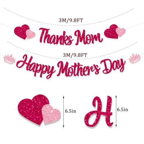 Glitter Happy Mother's Day Banner Thanks Mom Banner Garland Happy Mothers Day Decorations for Party Supplies Mother's Day Decor Mothers Day Garlands Sign