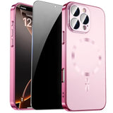 Magnetic For Iphone 16 Pro Max Case With Privacy Screen Protector & Camera Protection, Metal Glossy Luxury Color Phone Case For Iphone 16 Pro Max Girl Women, No Fading-Titanium Pink