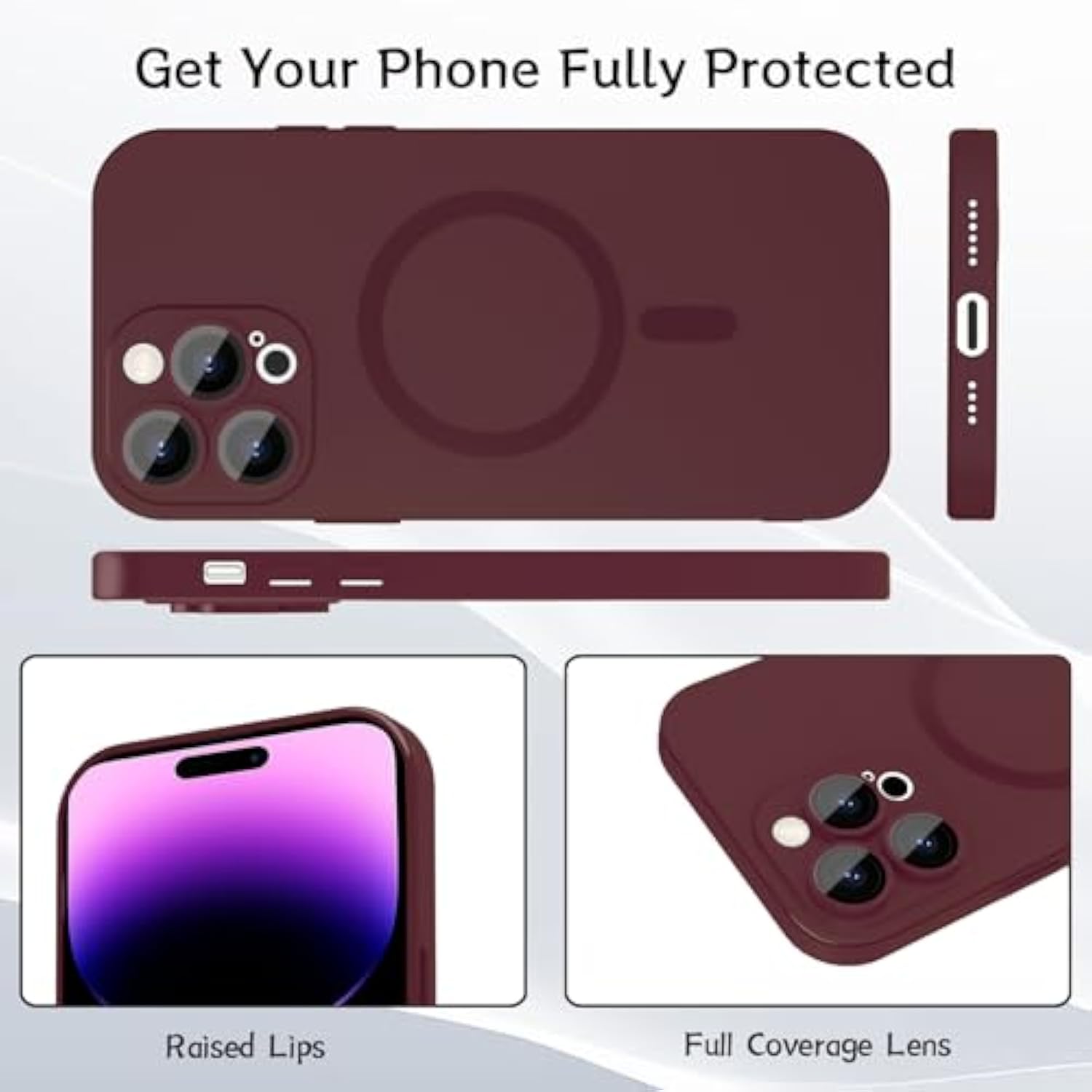 Magnetic Case For Iphone 13 Pro Phone Case For Women, Matte Luxury Soft Metallic Luster Design With Camera Lens Protector, Compatible With Magsafe Case For Iphone 13 Pro 6.1" -Wine Red