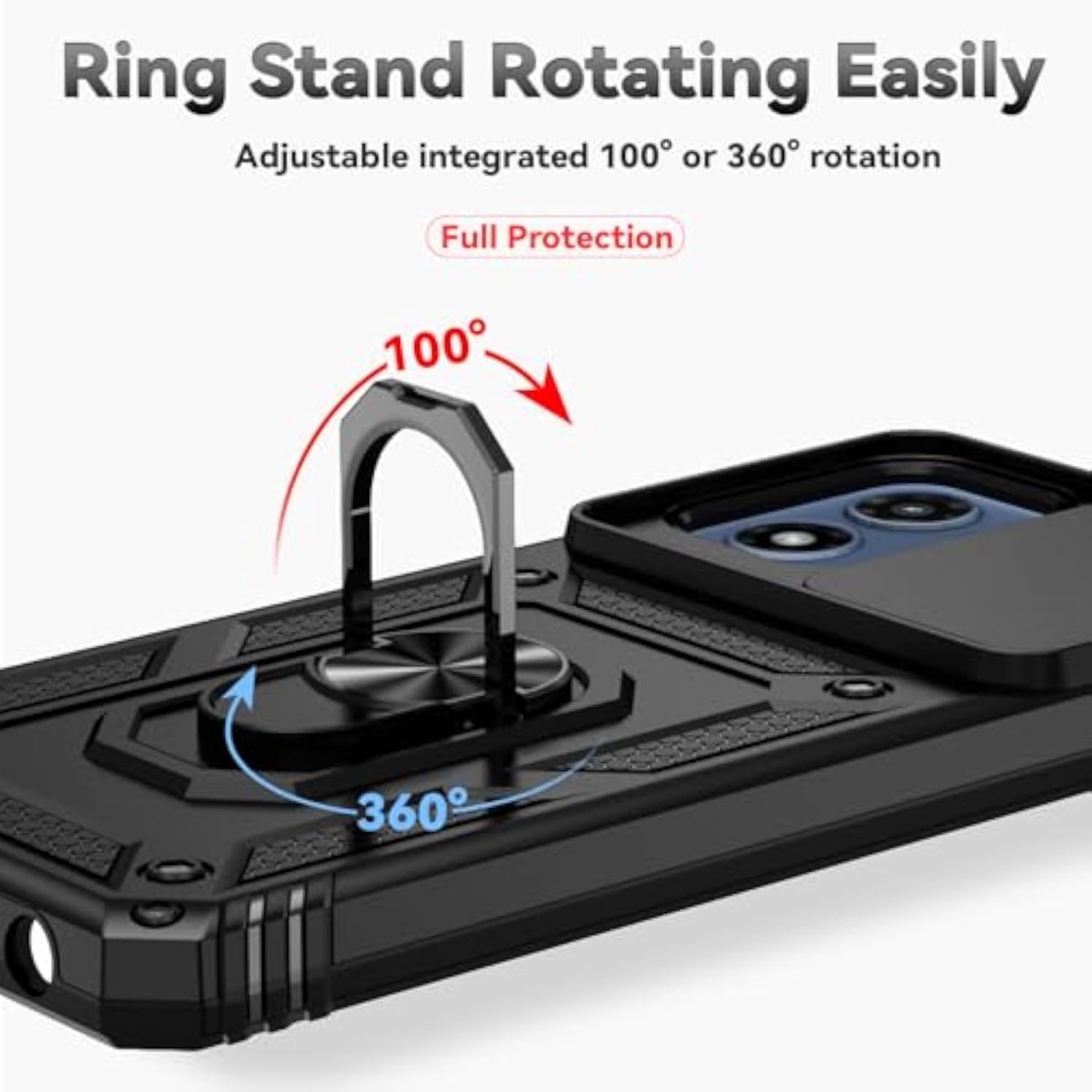 Moto G 5G 2024 Rugged Shockproof Protective Case with Camera Lens Cover and HD Screen Protector, 16FT Military Grade Drop Protection, Magnetic Kickstand, Black