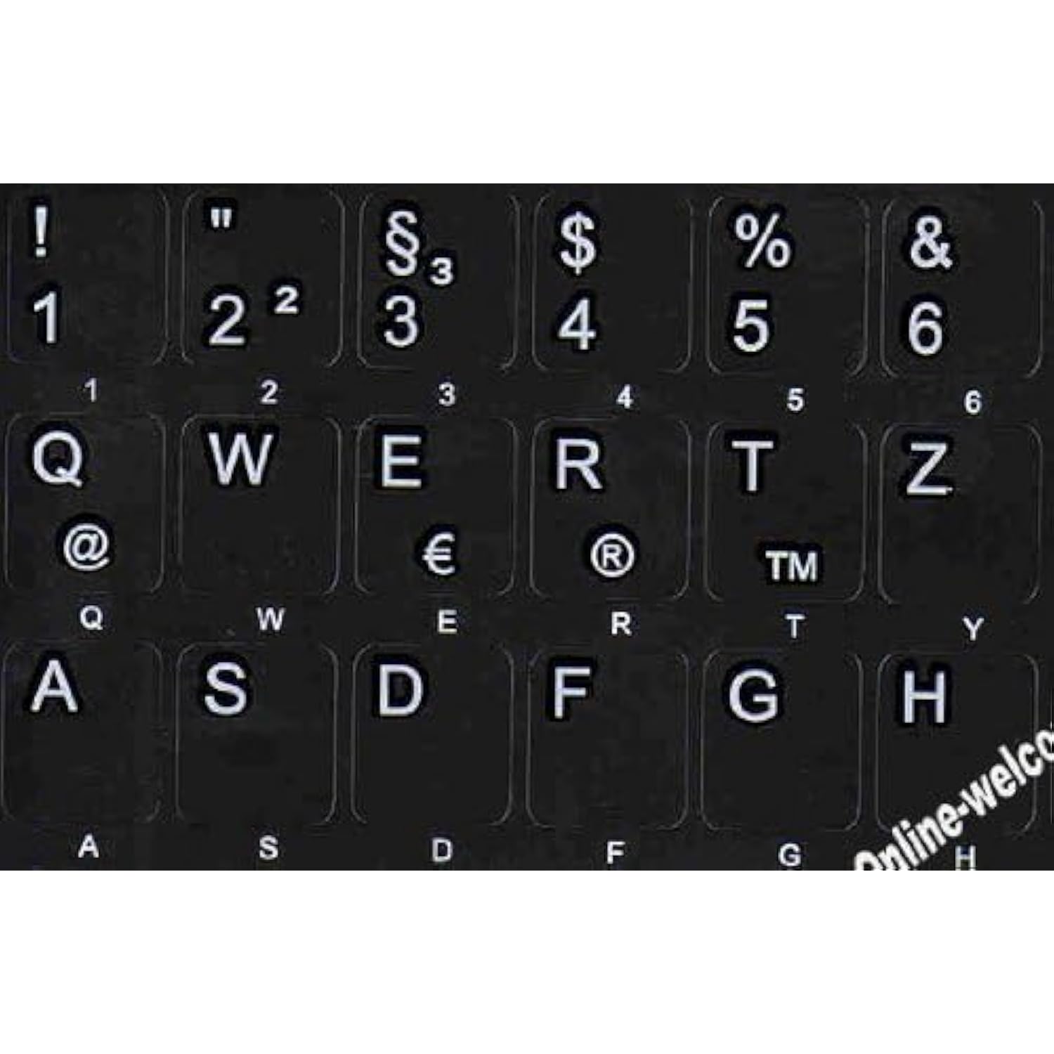 Online-Welcome German Non Transparent Keyboard Stickers Black Background