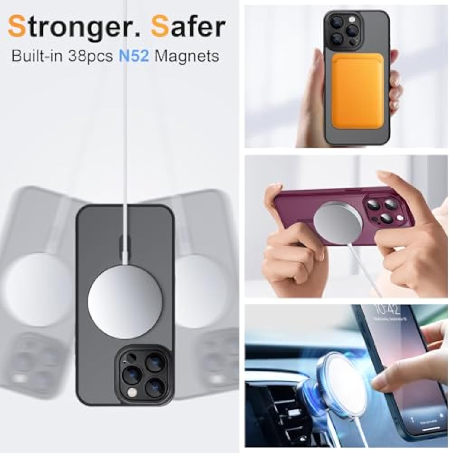 For Iphone 15 Pro-Max Matte Clear Case Compatible With Magsafe, Full Camera Lens Protection, Screen Protector, Wrist Strap, Translucent Magnetic Slim Hard Protective Phone Cover, Wine-Red