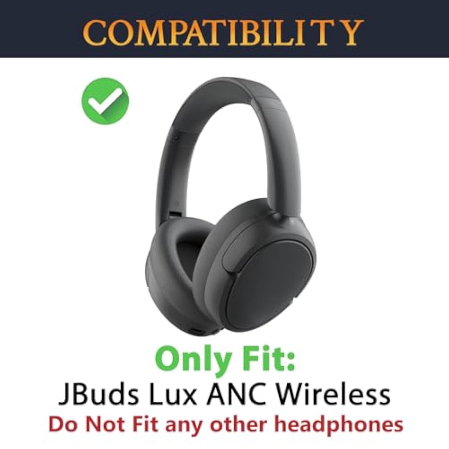 Professional Replacement Ear Pads For Jlab Jbuds Lux Anc Wireless Headphones, Earpads Cushions With Soft Protein Leather, High-Density Noise Isolation Foam - Black