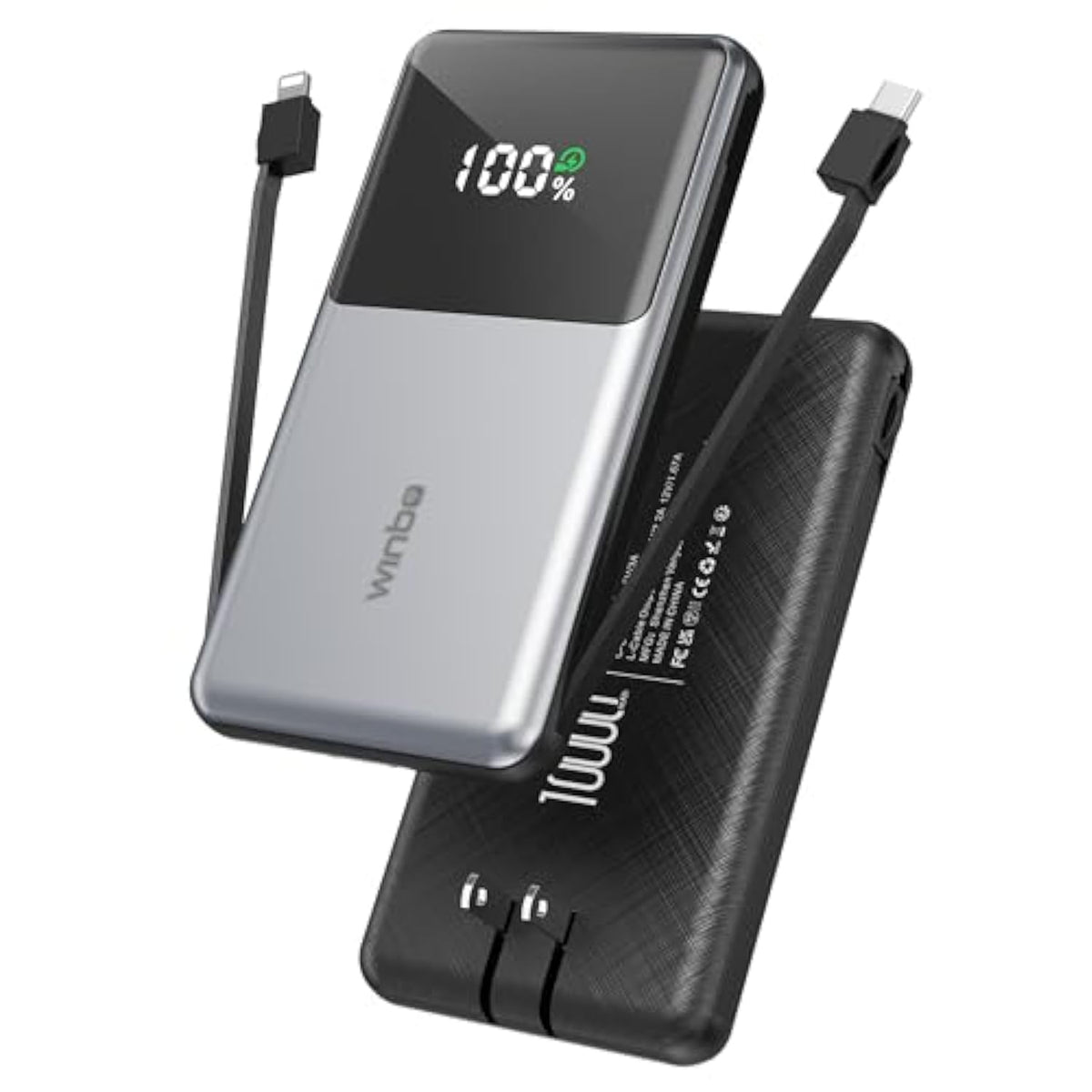 Portable Charger With Built In Cables 10000Mah, Power Bank For Iphone With Wall Plug, Travel Essential 22.5W Usb C Fast Charging Compact Battery Pack For Iphone16/15/14, Samsung, Ipad, Etc