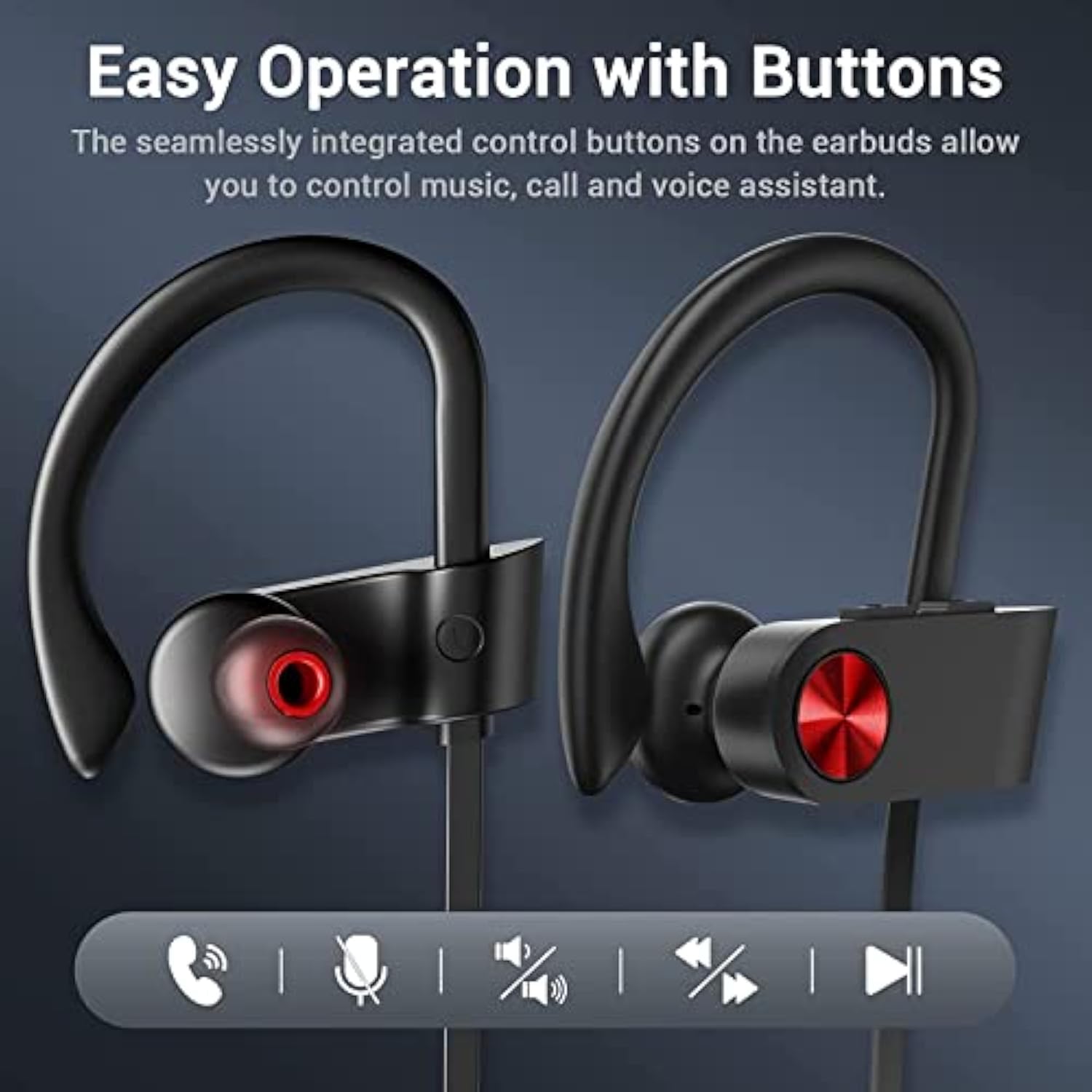 Bluetooth Headphones, Bluetooth 5.3 Ipx7 Waterproof Wireless Sports Earbuds For Workout Gym, 16 Hrs Playtime Running Headphones With Noise Cancelling Mic, Hifi Bass Stereo Inear Earphones