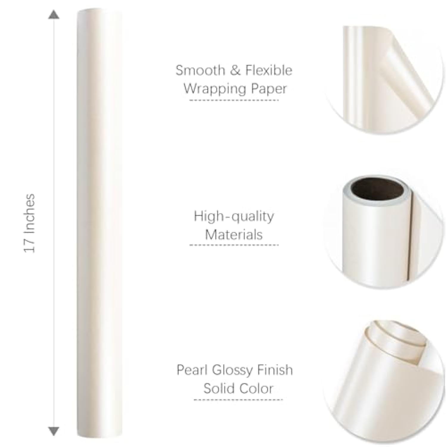 Cream Pearl Glossy Wrapping Paper 17"x32.8' – Elegant Wrap for Any Occasion