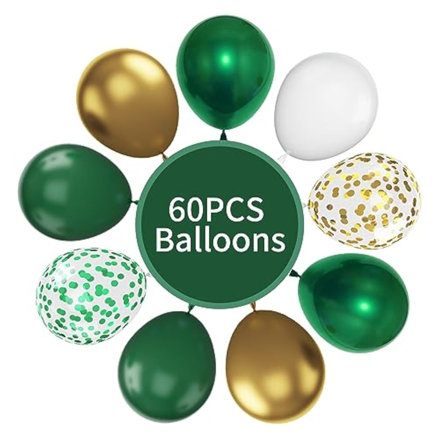 60pcs Green & Gold Balloons, 12" Confetti  Metallic Latex for Party Decor