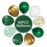 60pcs Green & Gold Balloons, 12" Confetti  Metallic Latex for Party Decor