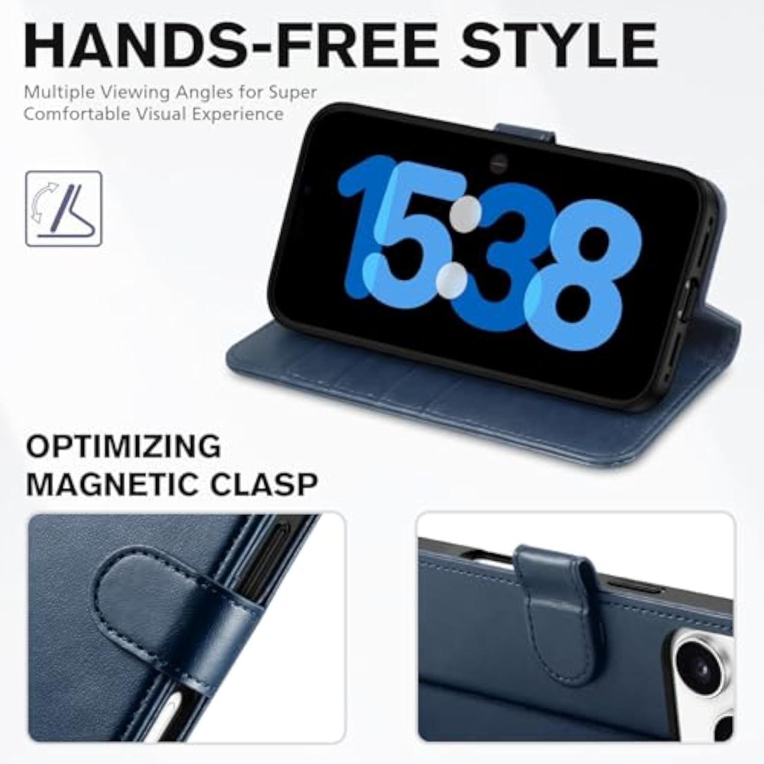 Case Wallet for iPhone 17 Pro (6.3") RFID Blocking Folio Dark Blue
