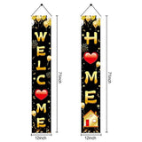 Welcome Home Door Banner Decoration, Black Gold Welcome Back Home Porch Banner For Outdoor, Military Homecoming Deployment Returning Party Supplies