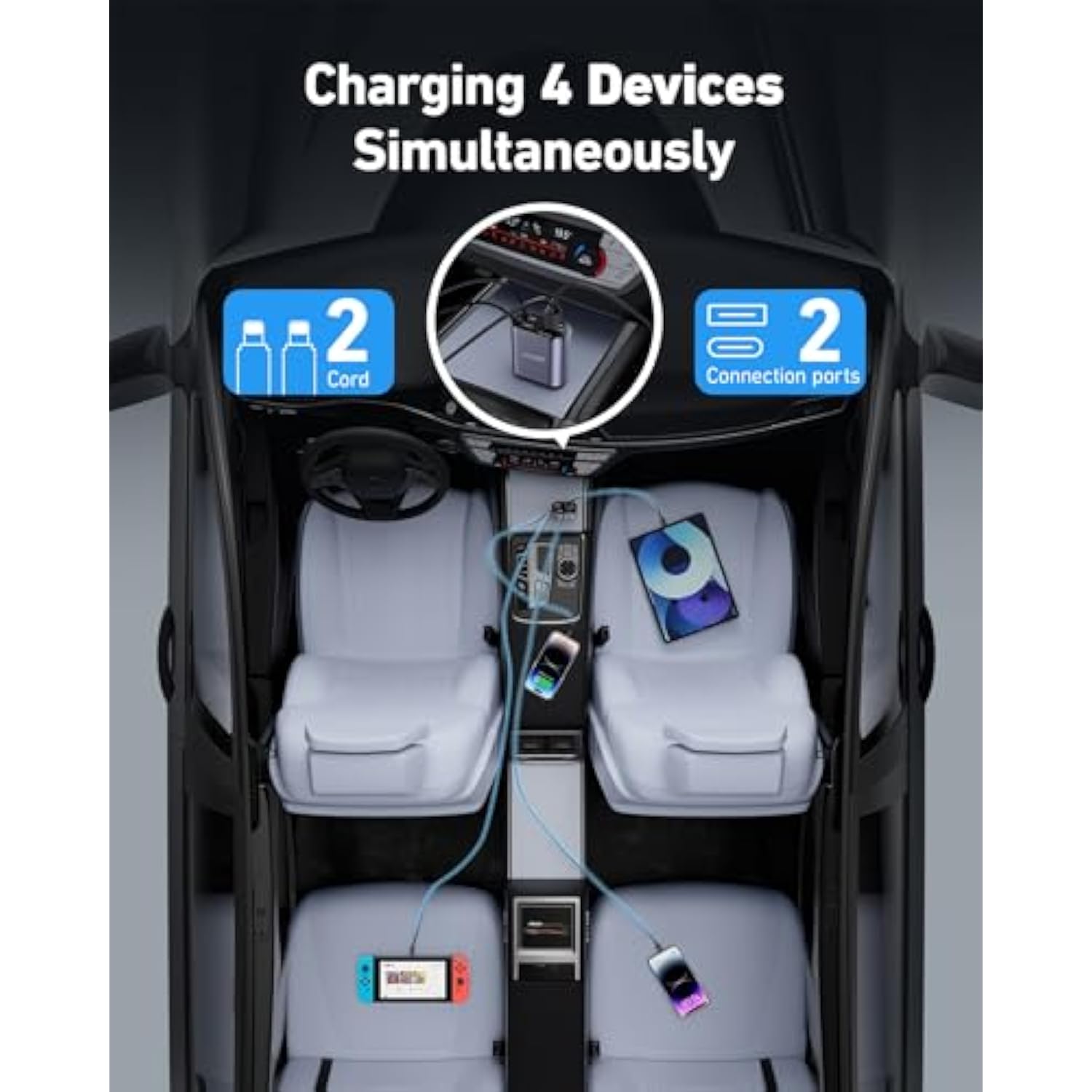 Iphone Car Charger 4 In 1 Fast Usb Car Phone Charger 20W Double Lightning Retractable Cables 31.5 Inch And 2 Usb Ports Car Charger Adapter For Iphone 17/16/15/14/13/12 Pro Max/Xr/Xs,Samsung,Pixel,Ipad