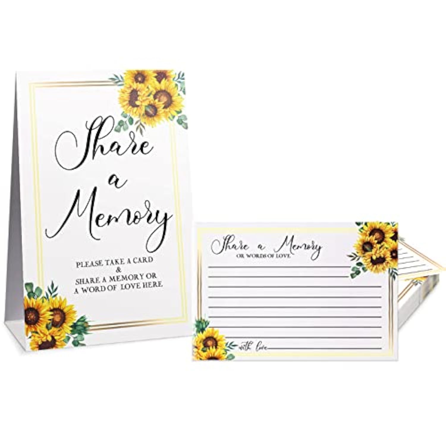 50 Pcs Sunflower Share A Memory Cards Sign Place Seating Place Cards For Celebration Of Life Decorations Wedding Funeral Bridal Shower Birthday Anniversary(Black Font)