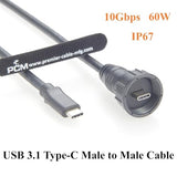 IP67 Waterproof USB 3.1 Type C Male to Male Extension Cable 10Gbps USB 3.1 Gen2 C Threaded Fixed Recessed Cable for Data Transfer & Charging, Control