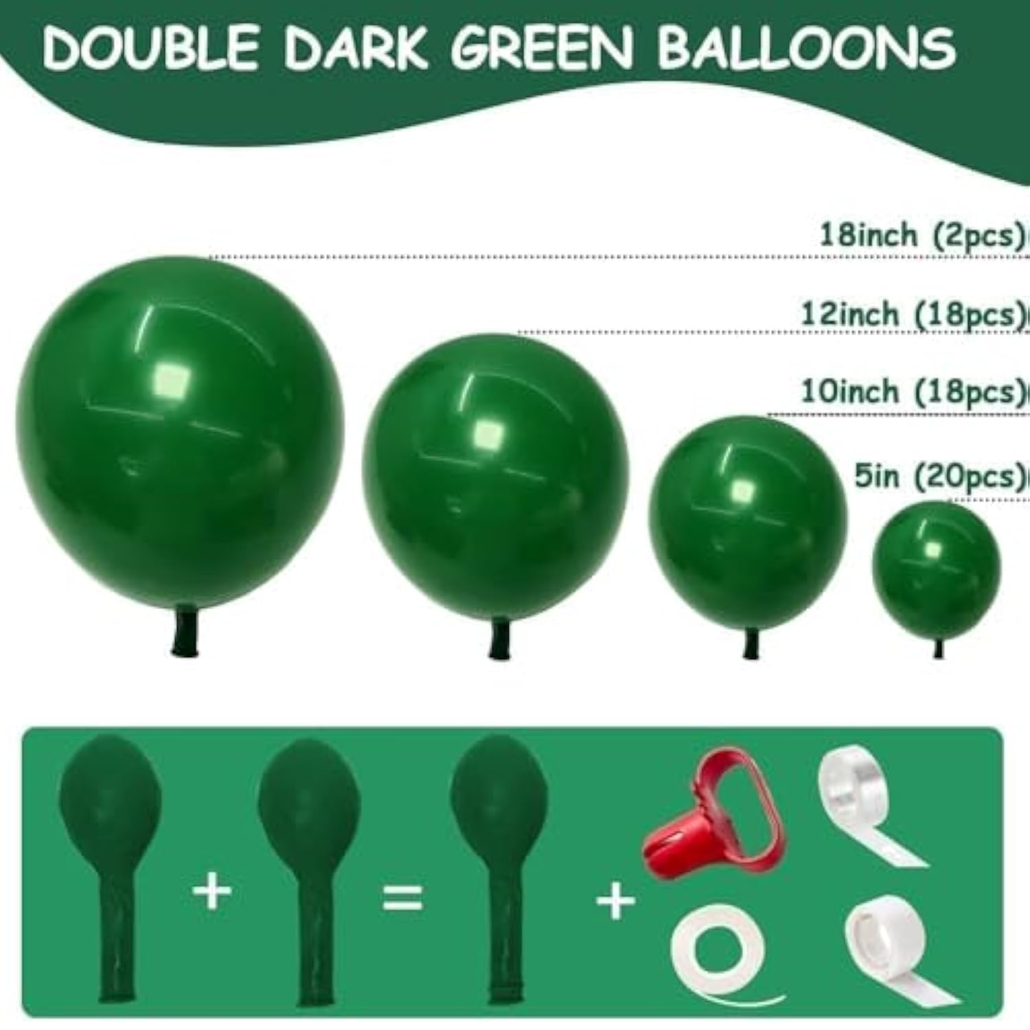 58pcs Double Stuffed Dark Emerald Green Balloon Garland Kit for Party Decorations