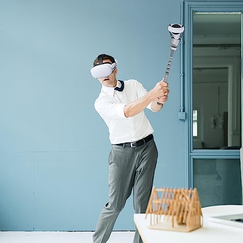 Weighted Vr Golf Club Attachment For Meta Quest 2/Oculus Quest 2, Aluminum Quest 2 Golf Club Handle With Realistic Grip And Two Straps, By (Silver)