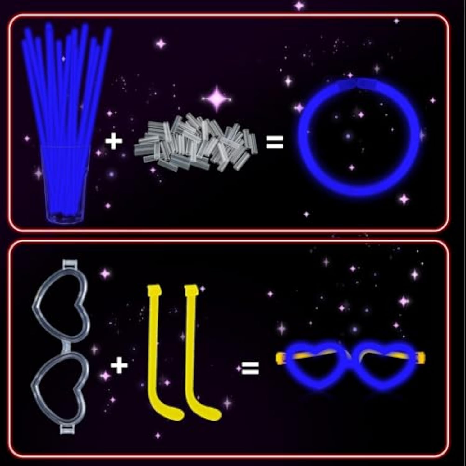 60-Pack 8-Inch Blue Glow Sticks with Connectors and Glow Accessories for Parties