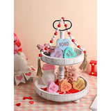 Valentine'S Day Decorations Heart Wooden Sign Heart Farmhouse Candy Hearts Shape Valentines Tiered Tray Decor Tabletop Table Blocks For Wedding Party Décor
