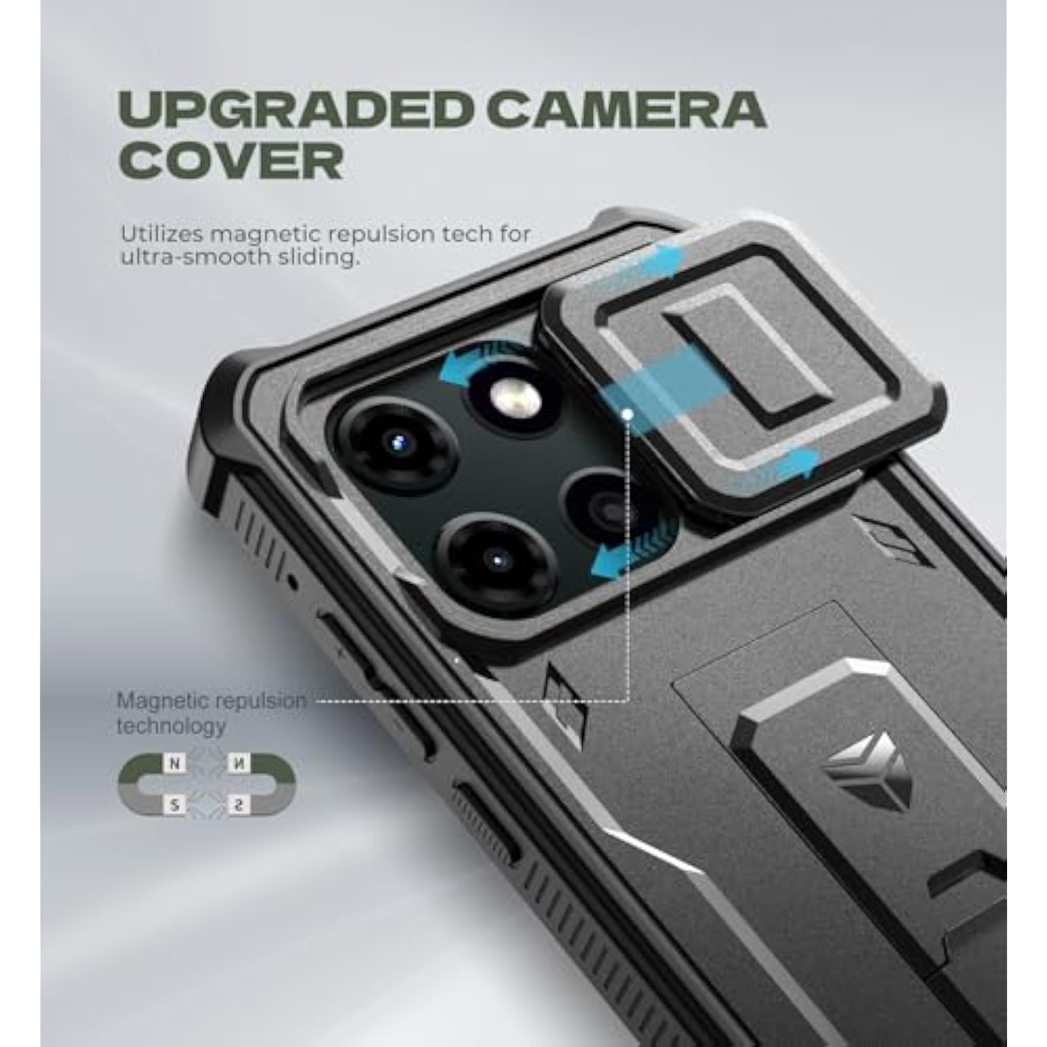 For Motorola Moto G Stylus-5G-2025 Case, [2 Front Frame] [Built-In Magnetic Slide Camera Cover] Heavy Duty Protection Shockproof Cover Case With Screen Protector Kickstand, 6.7 Inch Black