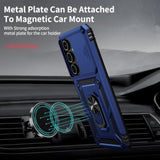 Samsung Galaxy S23 Plus Case with Camera Lens Cover, 10 FT Military Grade Drop Protection, Magnetic Ring Holder Kickstand Protective Phone Case, Navy Blue