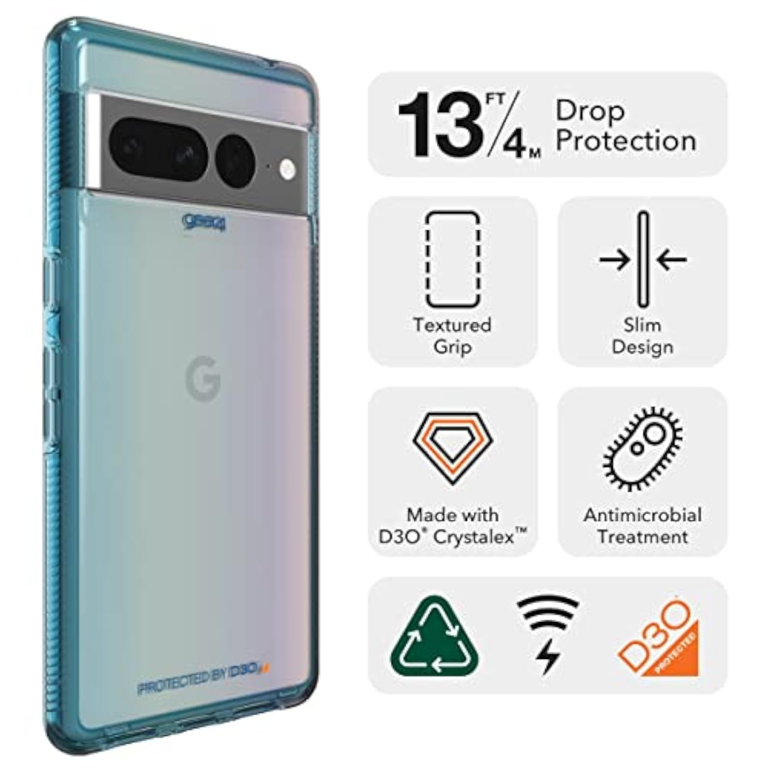 ZAGG Gear4 Milan Google Pixel 7 Pro Phone Case (Aurora), D30 Drop Protection up to 13ft / 4m, Wrks with Wireless Charging Systems, Lightweight and Transparent