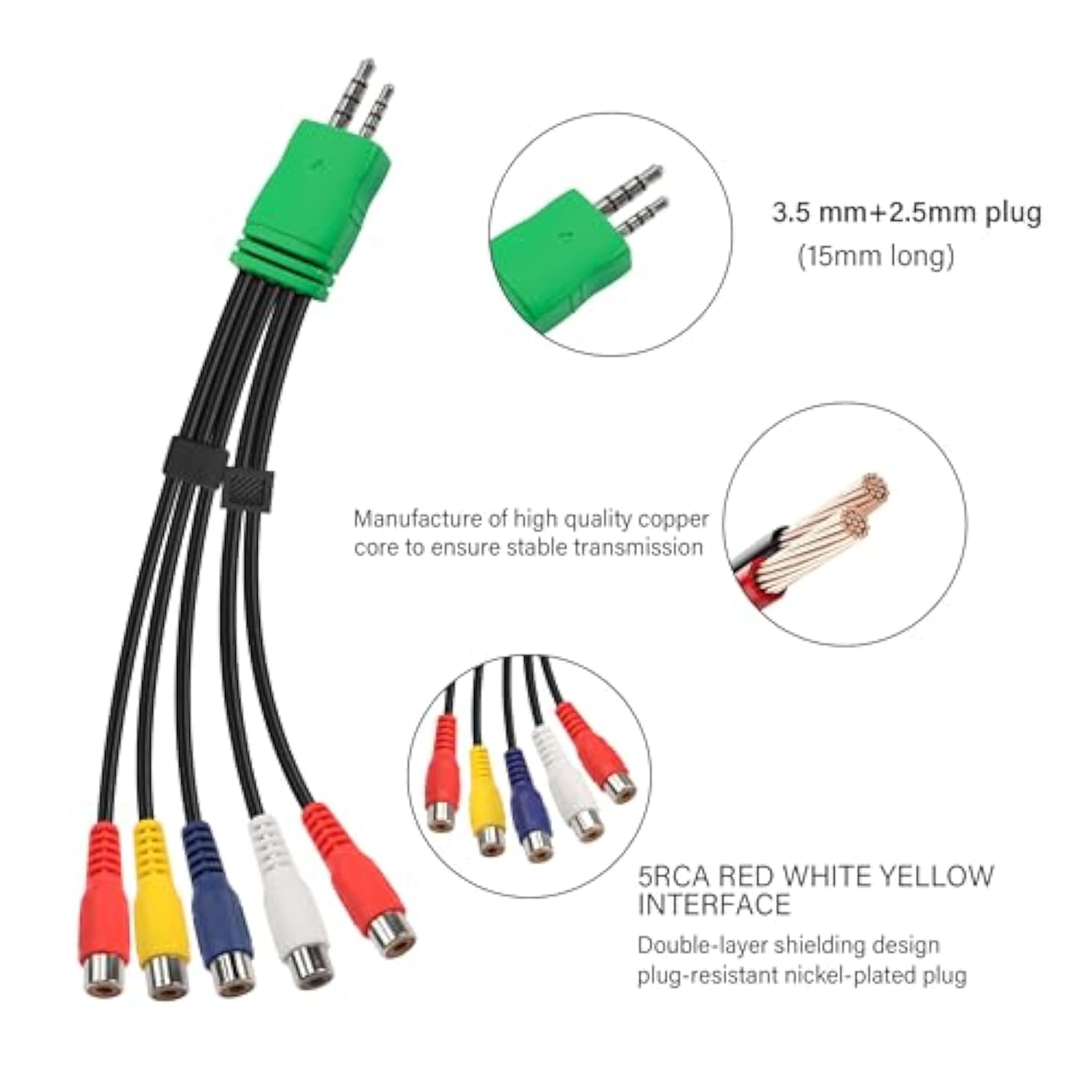 3.5Mm+2.5Mm To 5Rca Audio Video Adapter Cable 0.3M 3.5Mm Male 2.5Mm Male To 5
