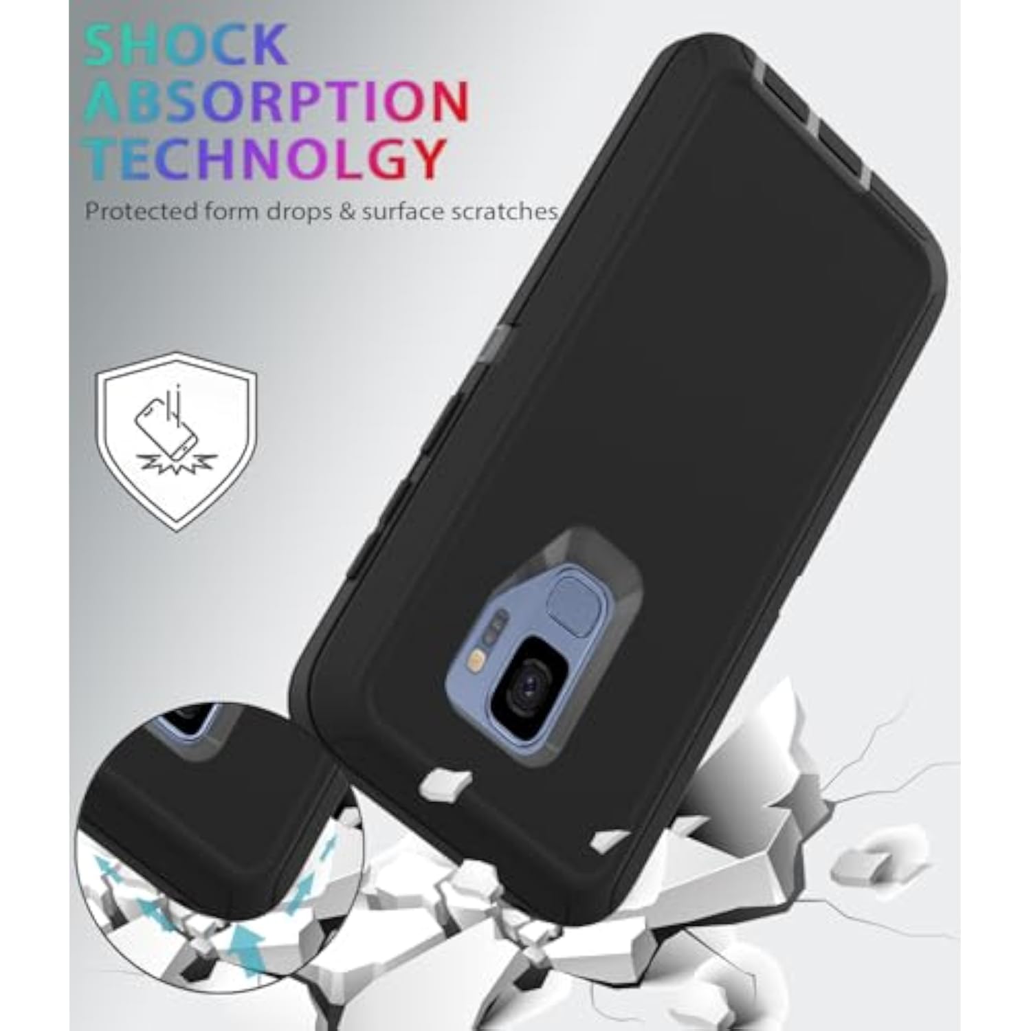 Heavy Duty Protective Case for Samsung Galaxy S9, 5.8 Inch, Black/Gray