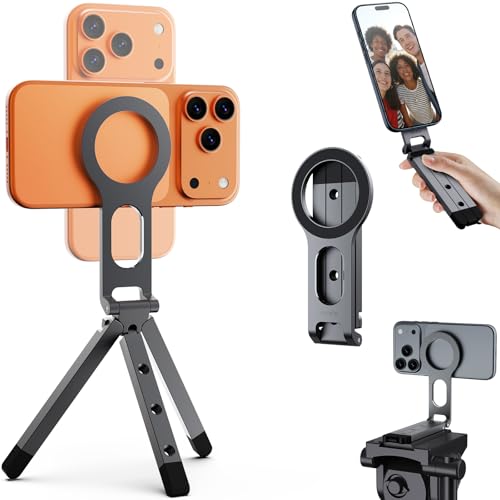 Magnetic Phone Tripod Stand for iPhone - Strong Magnet Foldable Cell Phone Stand for Vlog, Gym, Travel Essentials, Mini Tripod Phone Stand Compatible
