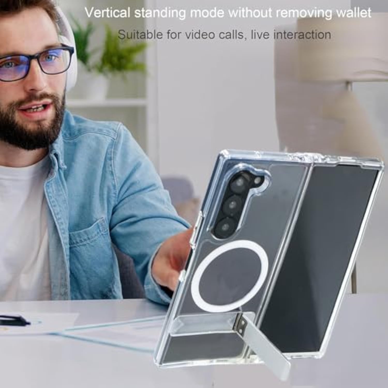 For Galaxy Z Fold 7 Case Compatible With Magsafe, Built-In Metal Kickstand & Strong Magnetic, Anti-Yellowing Non Slipping Out Phone Cover With Stand Slim Fit Samsung Galaxy Z Fold7 (Clear)