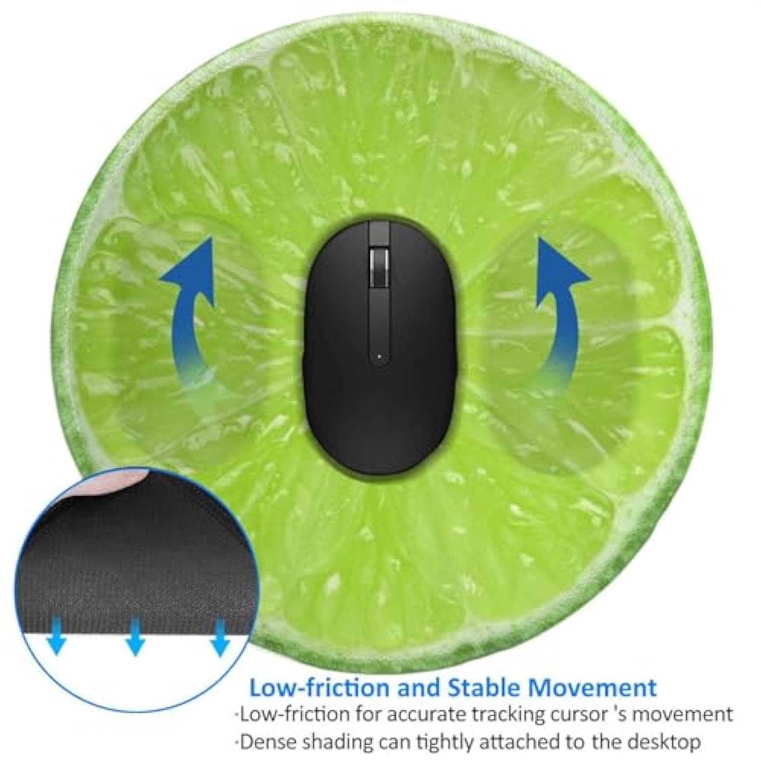 Lime Round Mouse Pad Small Gaming Mousepad Desk Mat Stitched Edges 9.8 X 9.8 Inch For Home Office