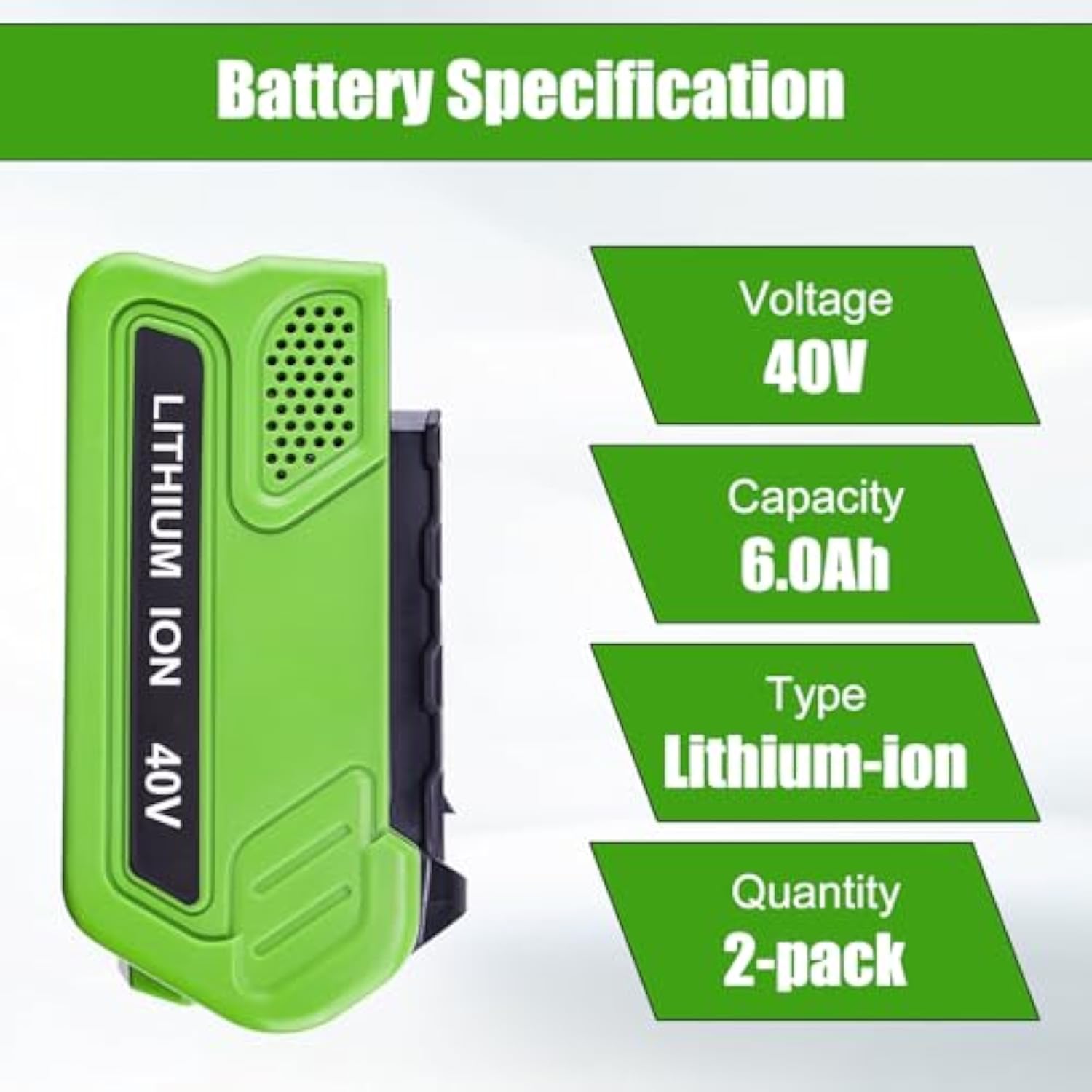 2Packs 40V 6000Mah Lithium-Ion Replacement Battery Compatible With Greenworks 40V Battery G-Max Power Tools 29252 20202 22262 25312 25322 20642 22272 27062 29462 29472 Tools(Not For Gen 1)