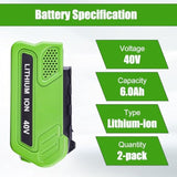 2Packs 40V 6000Mah Lithium-Ion Replacement Battery Compatible With Greenworks 40V Battery G-Max Power Tools 29252 20202 22262 25312 25322 20642 22272 27062 29462 29472 Tools(Not For Gen 1)
