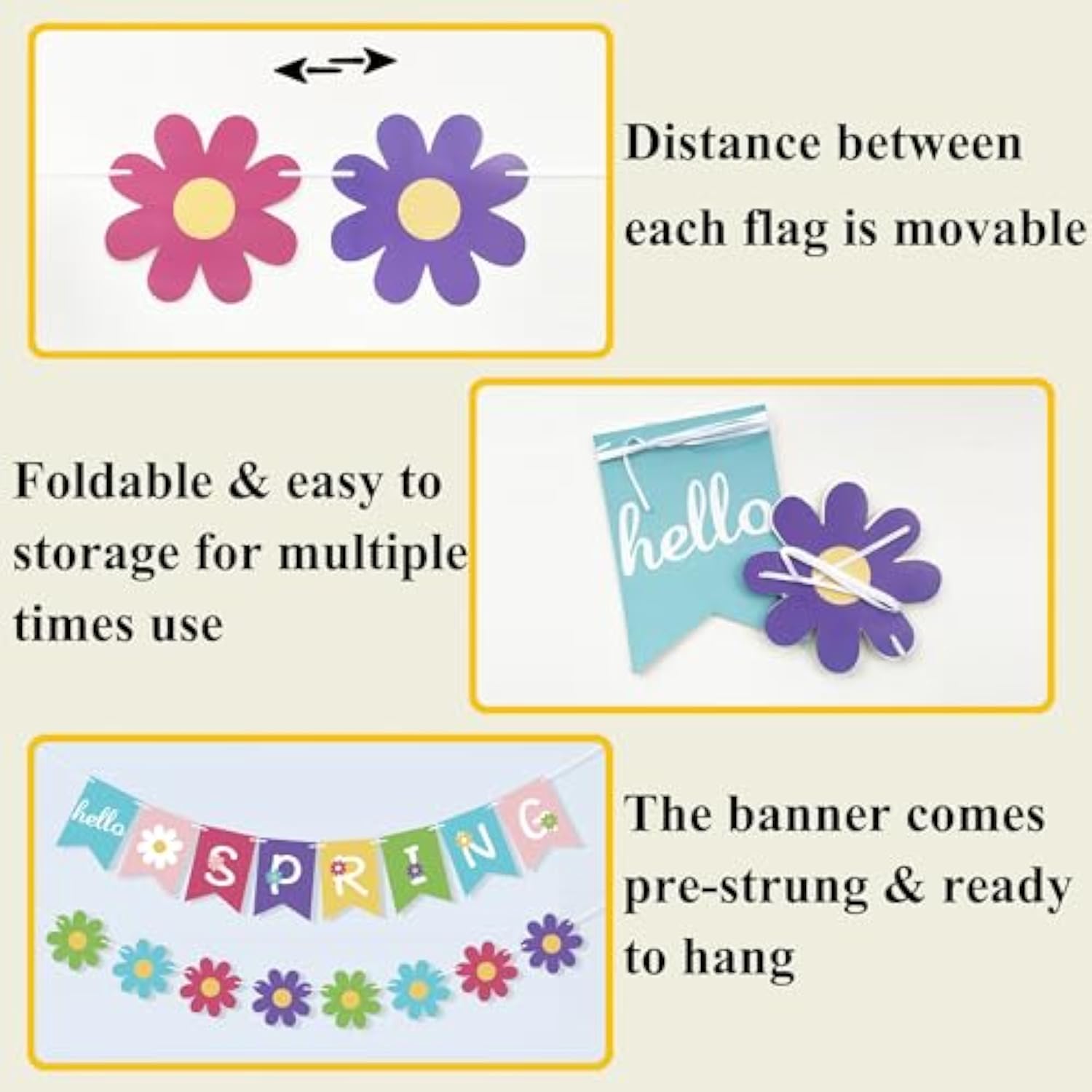 Hello Spring Banner Spring Flower Bunting Garland Spring Easter Party Decorations For The Home Indoor Outdoor Mantel Fireplace Hanging Decor