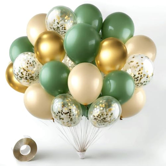Sage Green Gold Confetti Balloons - 50 Pcs Olive Green Blush Gold Metallic Latex Balloon For Eucalyptus Birthday Baby Shower Wedding Bridal Shower Party Decorations…