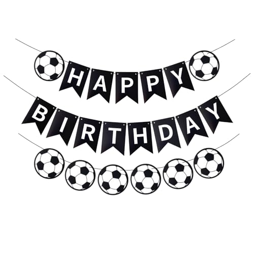 Soccer Happy Birthday Banner, Black Soccer Birthday Sign for Boys Girls Fans Party Decoration