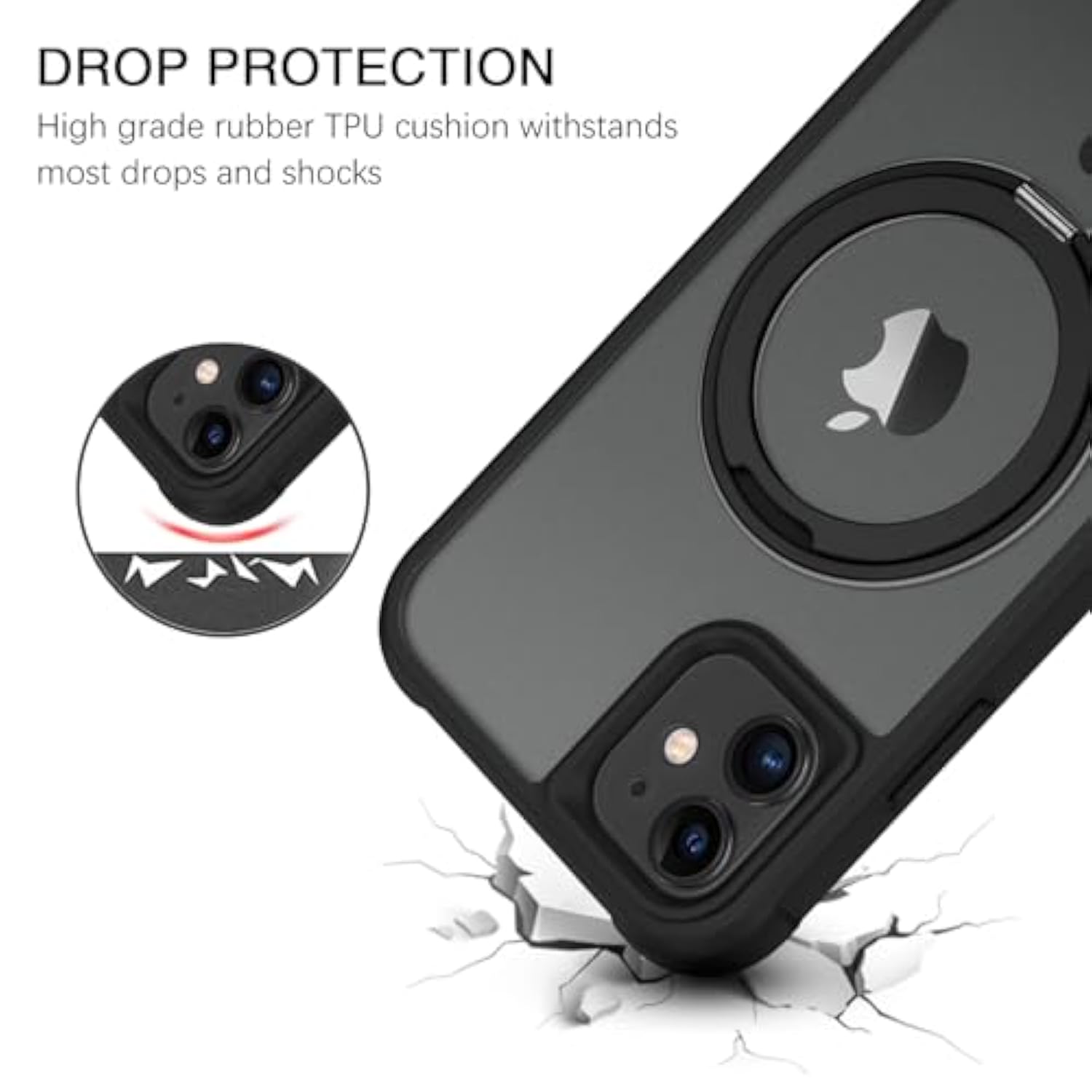 For Iphone 11 Phone Case, Iphone 11 Magnetic Case [Compatible With Magsafe] Rotatable Ring Holder Kickstand Design Shockproof Women Men Girl Boy Protective Cover For Iphone 11 6.1 2019, Black