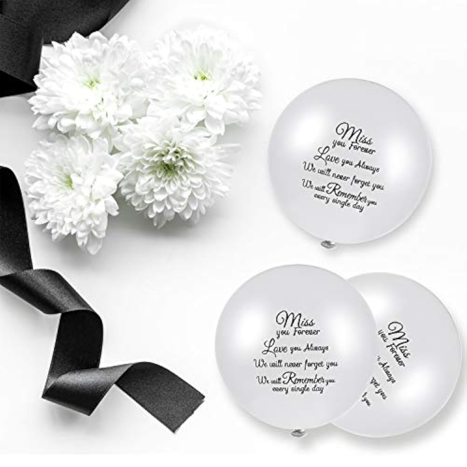 60Pcs White Memorial Balloons Funeral Helium for Remembrance and Condolence Services