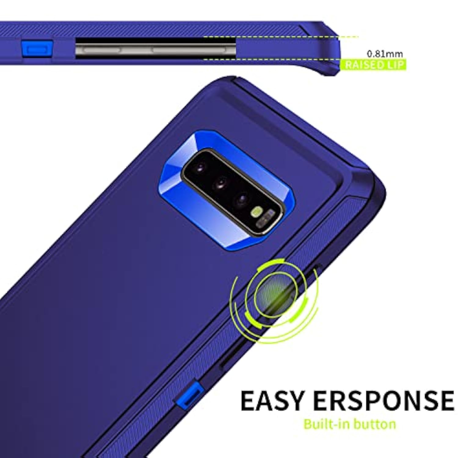 For Galaxy S10 Case,Shockproof 3-Layer Full Body Protection [Without Screen Protector] Rugged Heavy Duty High Impact Hard Cover Case For Samsung Galaxy S10,Dark Blue