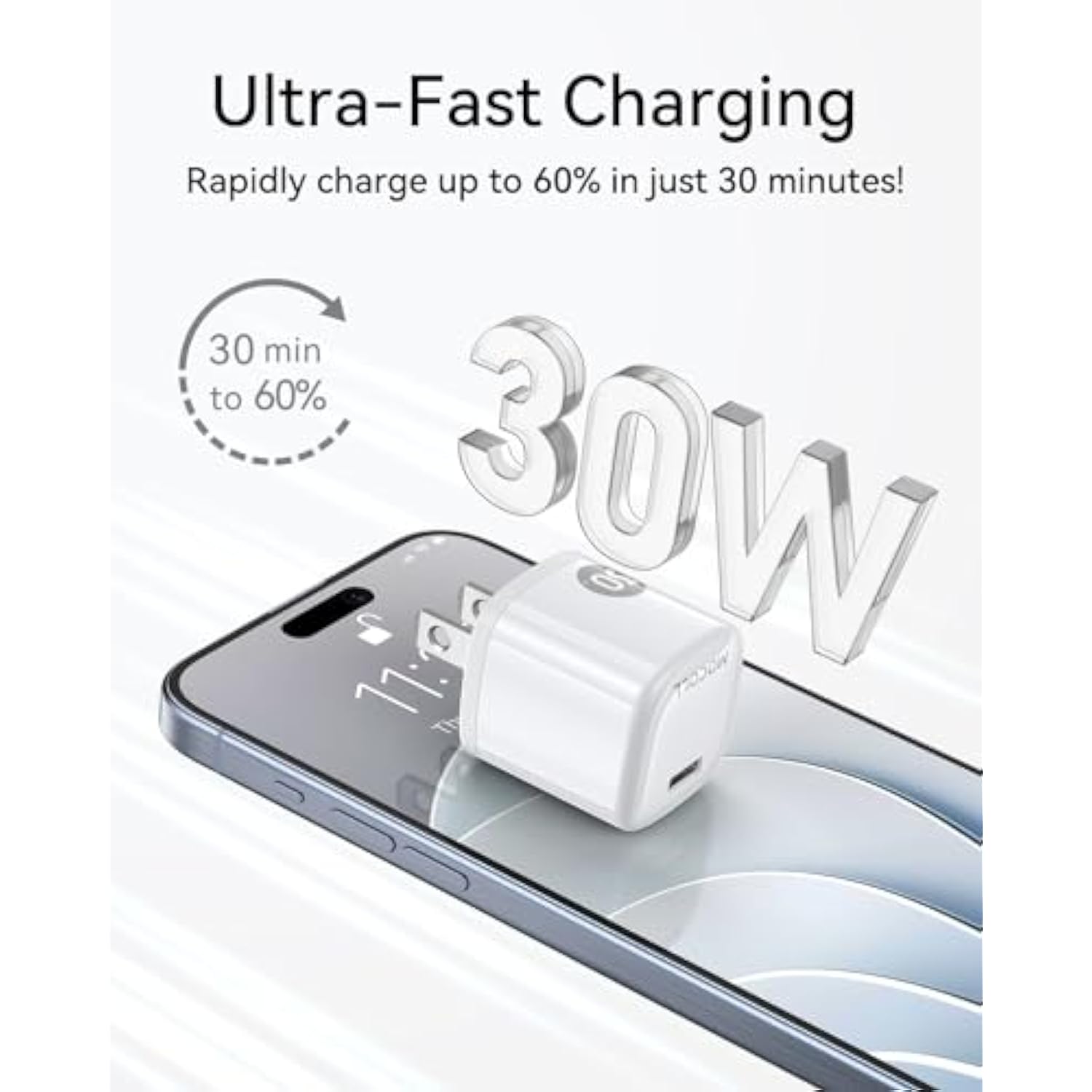 Super Fast 30W Gan Type C Charger Block, Mocoll 30W Usb C Wall Charger, Safe Charging Power Adapter For Iphone 15 Pro Max/14/13/12/11/Ipad/Airpods/Galaxy S23 Ultra/S22/Pixel 8 Pro (White)