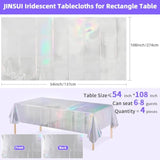 Iridescent Tablecloth Party Decorations 4 Pack, 54" X 108" Plastic Tablecloths Disposable For Birthday Disco, Silver Laser Rectangle Table Covers For Bachelorette Bridal Wedding Decor