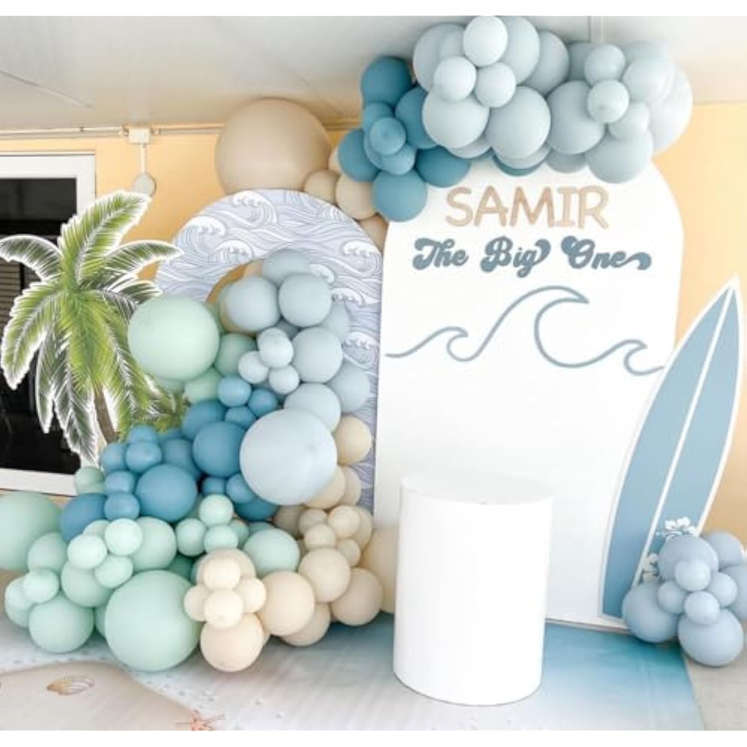 The Big One Balloon Garland Arch Kit, 141Pcs Haze Fog Blue Mist Green And Sand White Balloons For Beach Party Decorations Surf Theme First Birthday On Board Boho Baby Shower Supplies