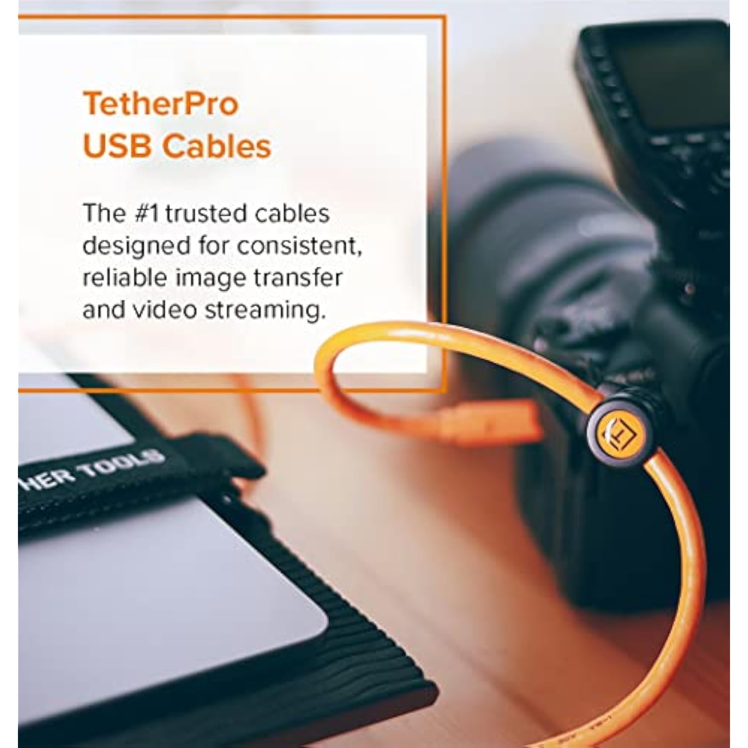 Tether Tools TetherPro USB 2.0 to Mini-B 5-Pin Cable | for Fast Transfer and Connection Between Camera and Computer | High Visibility Orange | 15 Feet (4.6 m)