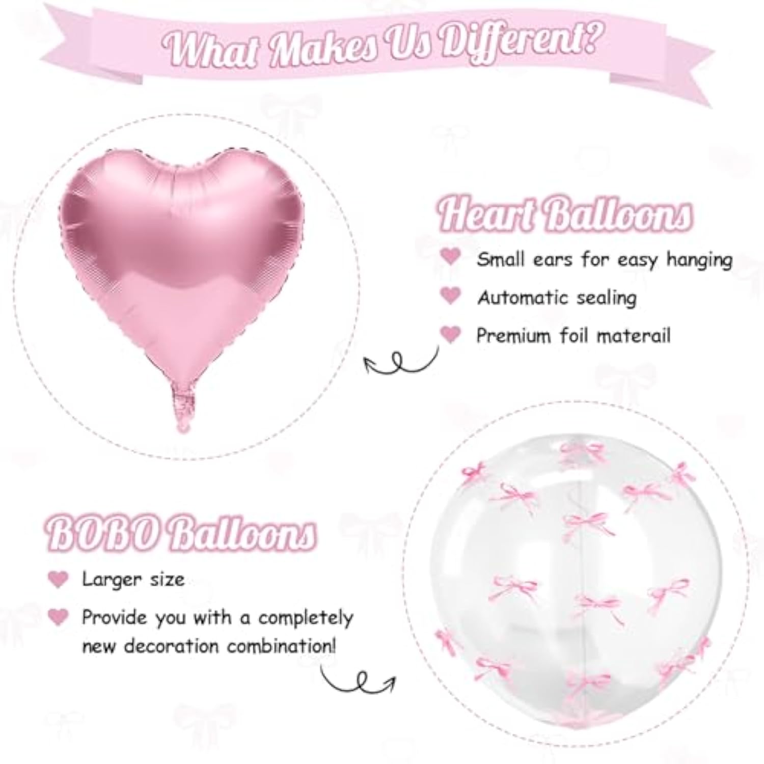 Cream Heart Balloons, Bobo Balloons, 10Pcs 18 Inch Heart Shaped Balloon And 20 Inch Helium Clear Bubble Balloon With Pink Bow Ribbons For Birthday Valentines Day Wedding Baby Shower Party Decor