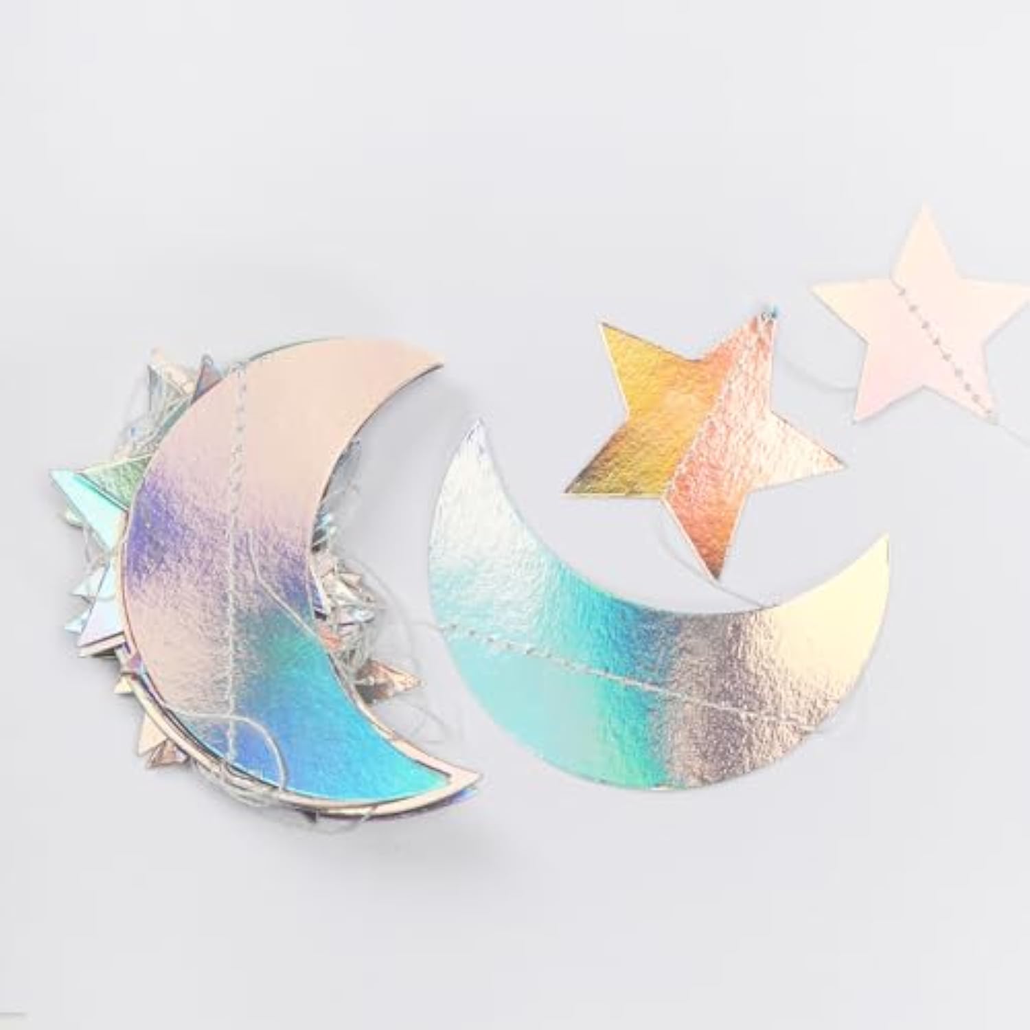62ft Iridescent Disco Moon Star Garland Holographic Hanging Party Decor