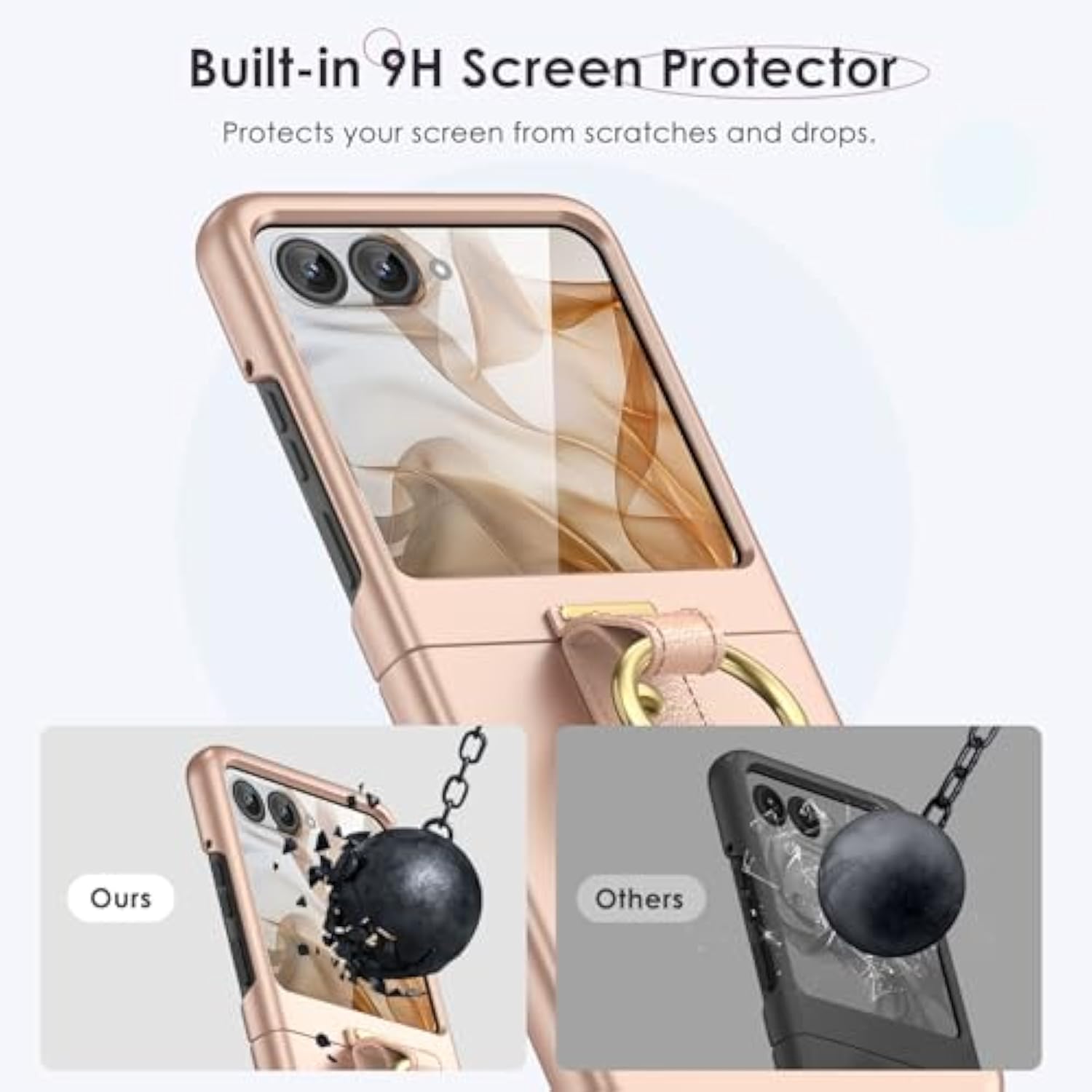 For Motorola Razr 2024 Case With Ring [Not Fit Razr Plus 2024/2025], Moto Razr 2025 & Razr 2024 Case With Built-In Outer Screen Protector Slim Thin Cover (Rose Gold)