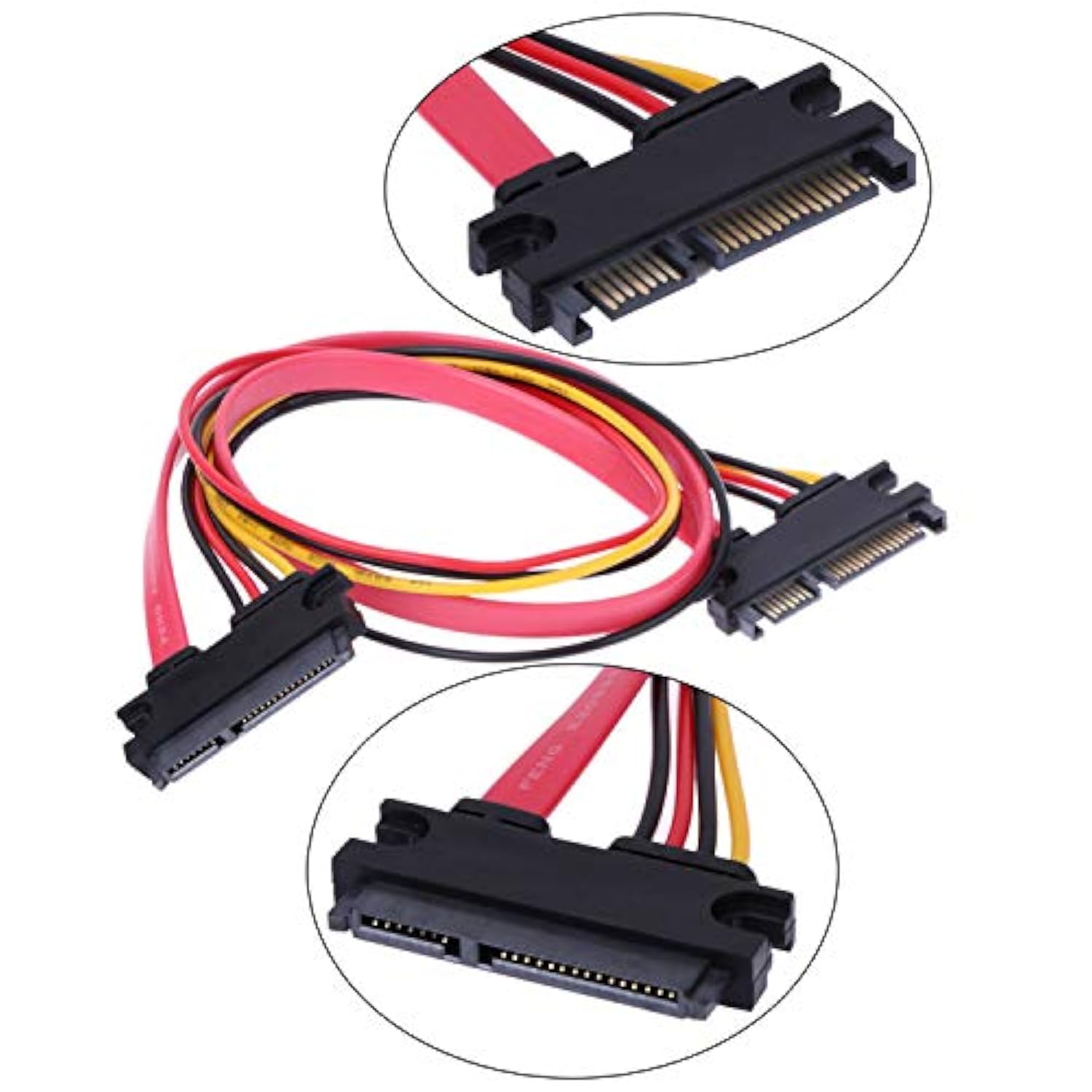 2-Pack 50Cm Sata Power Cable 22Pin (7+15) Male Plug To 22 Pin Female Jack Conn